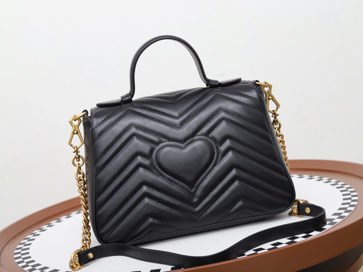 GUCCI GG Marmont Small Top Handle Bag - Black Leather