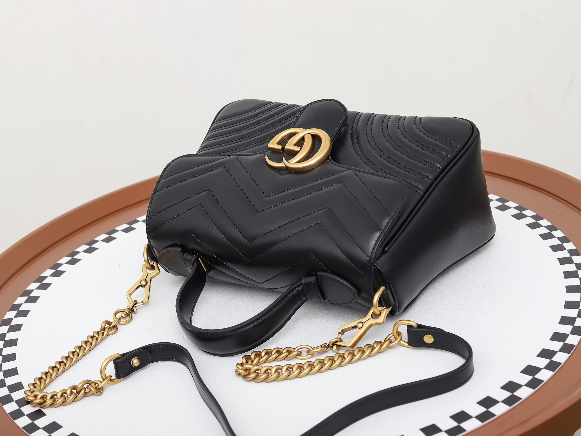 GUCCI GG Marmont Small Top Handle Bag - Black Leather