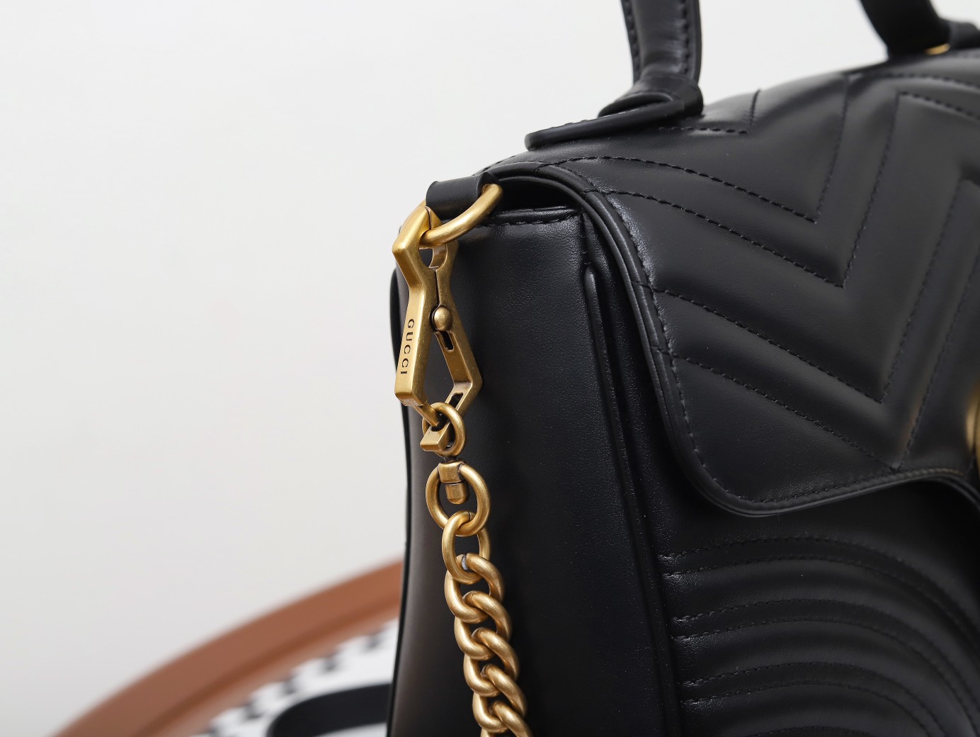 GUCCI GG Marmont Small Top Handle Bag - Black Leather