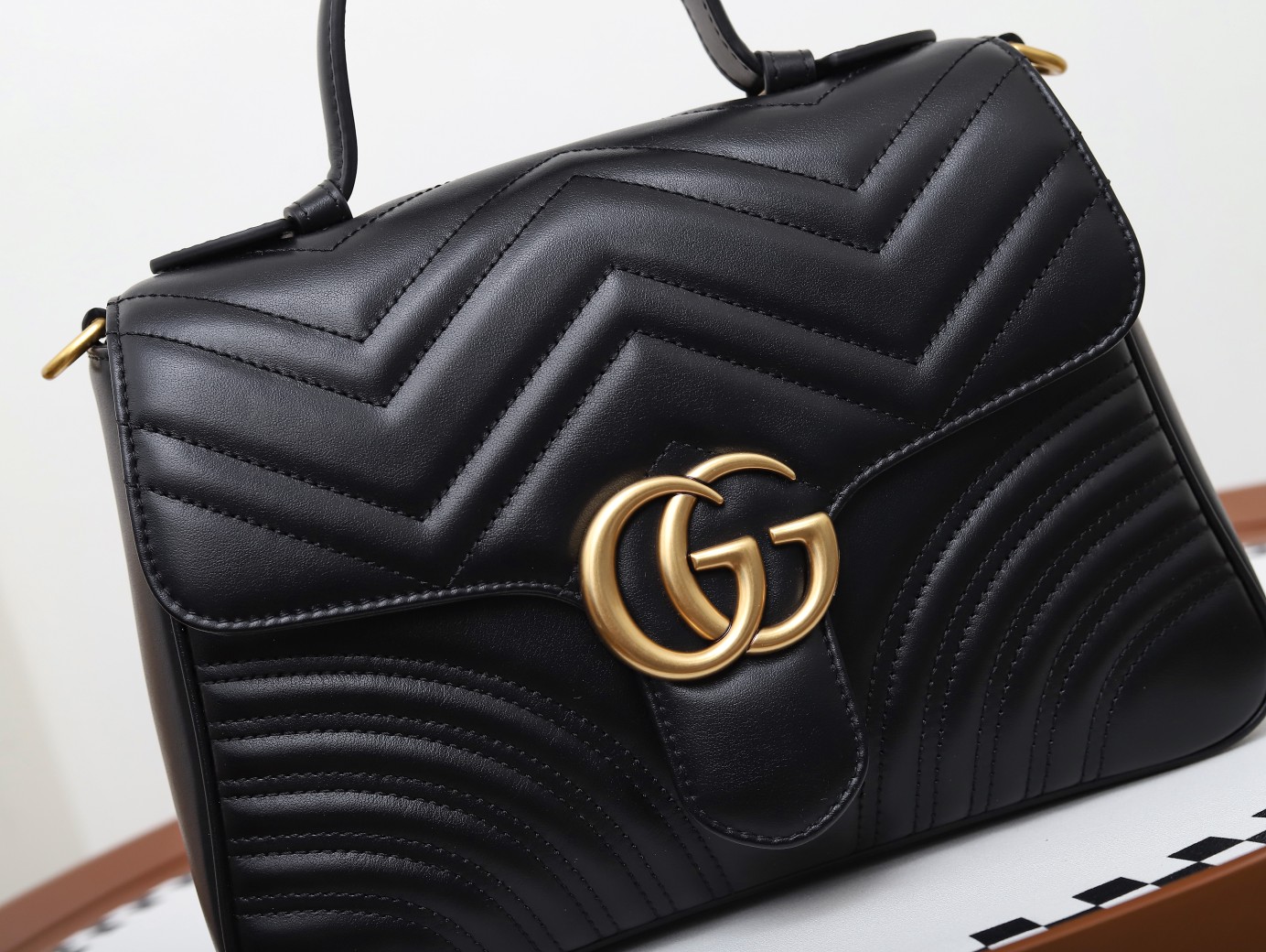 GUCCI GG Marmont Small Top Handle Bag - Black Leather