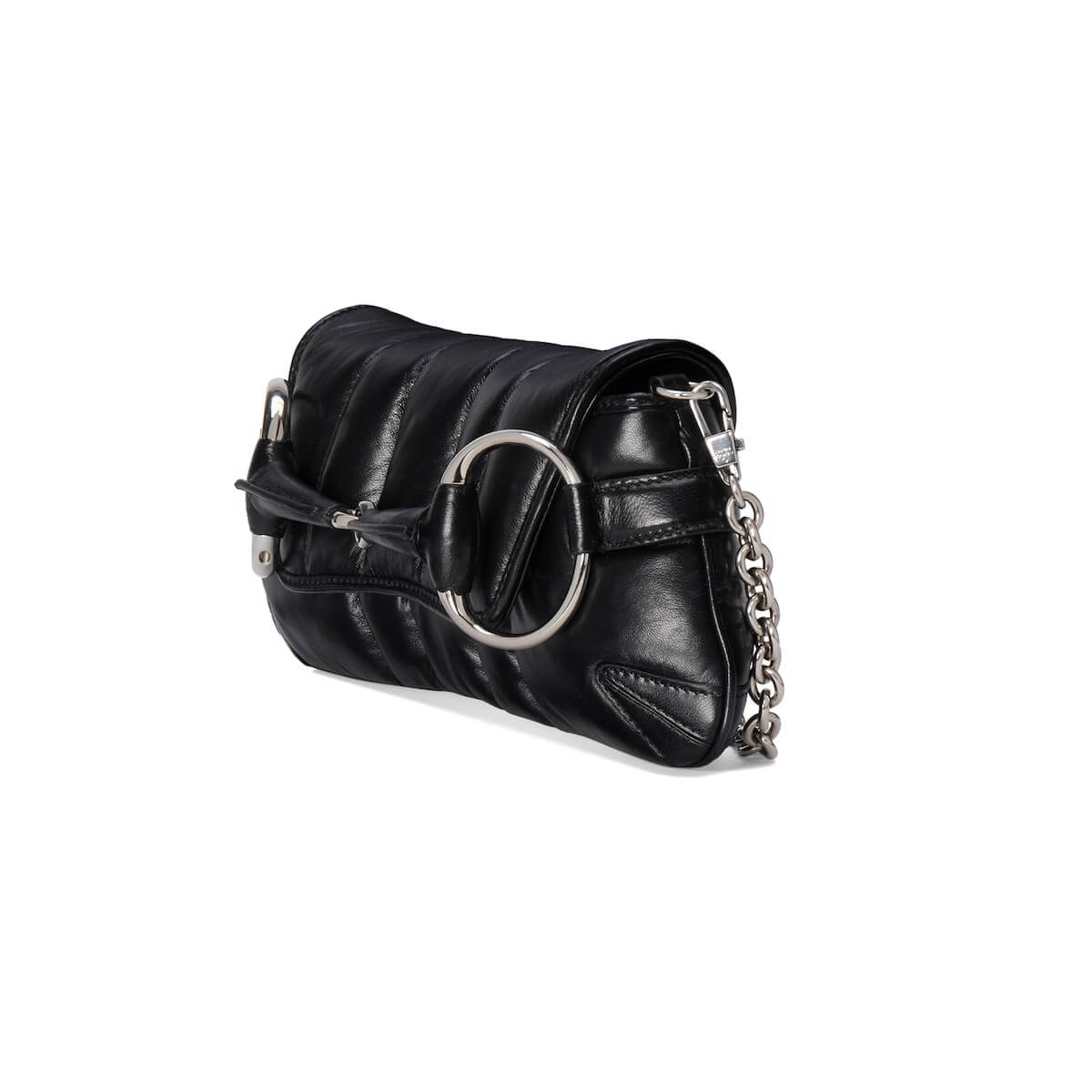 GUCCI Horsebit Chain Small Shoulder Bag - Black Leather