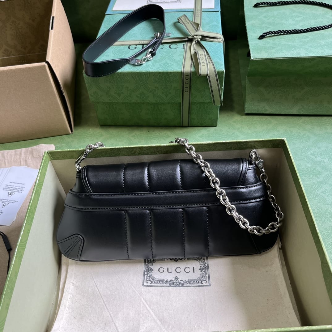 GUCCI Horsebit Chain Small Shoulder Bag - Black Leather