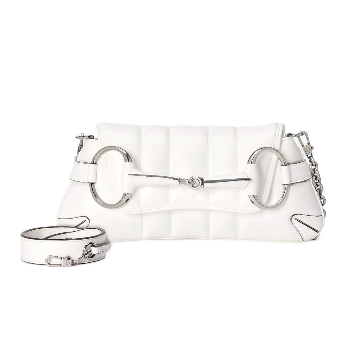 GUCCI Horsebit Chain Small Shoulder Bag - White Leather