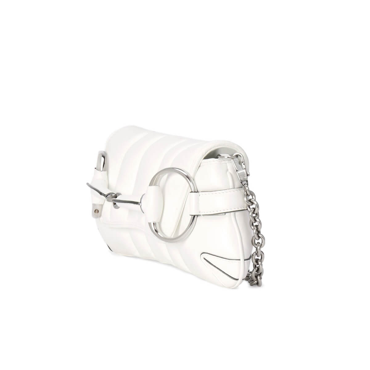 GUCCI Horsebit Chain Small Shoulder Bag - White Leather