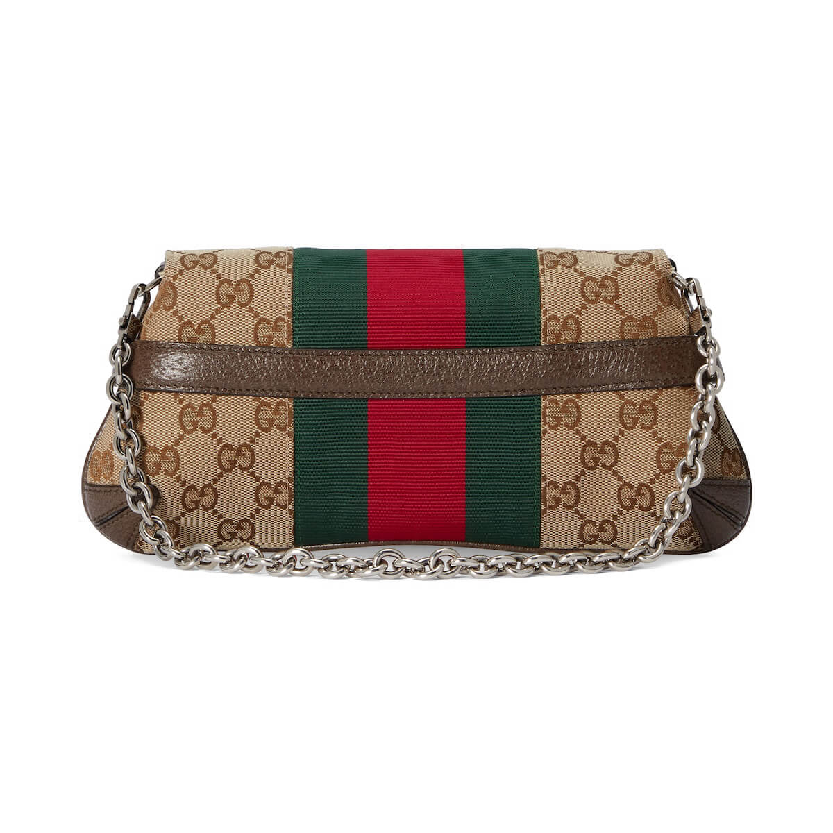 GUCCI Horsebit Chain Small Shoulder Bag - Beige Canvas & Brown Leather