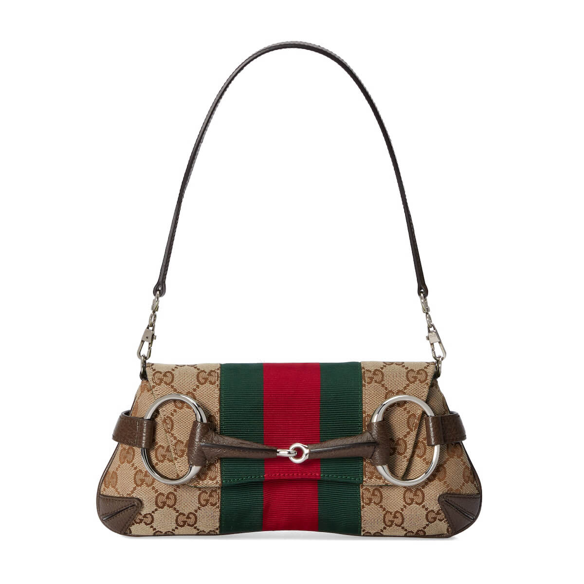 GUCCI Horsebit Chain Small Shoulder Bag - Beige Canvas & Brown Leather