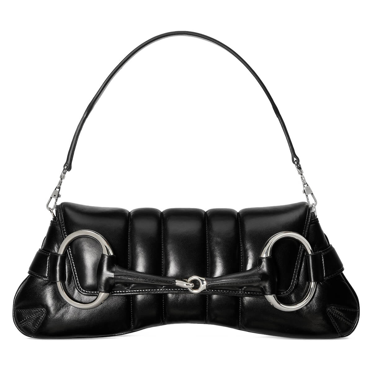 GUCCI Horsebit Chain Medium Shoulder Bag - Black Leather