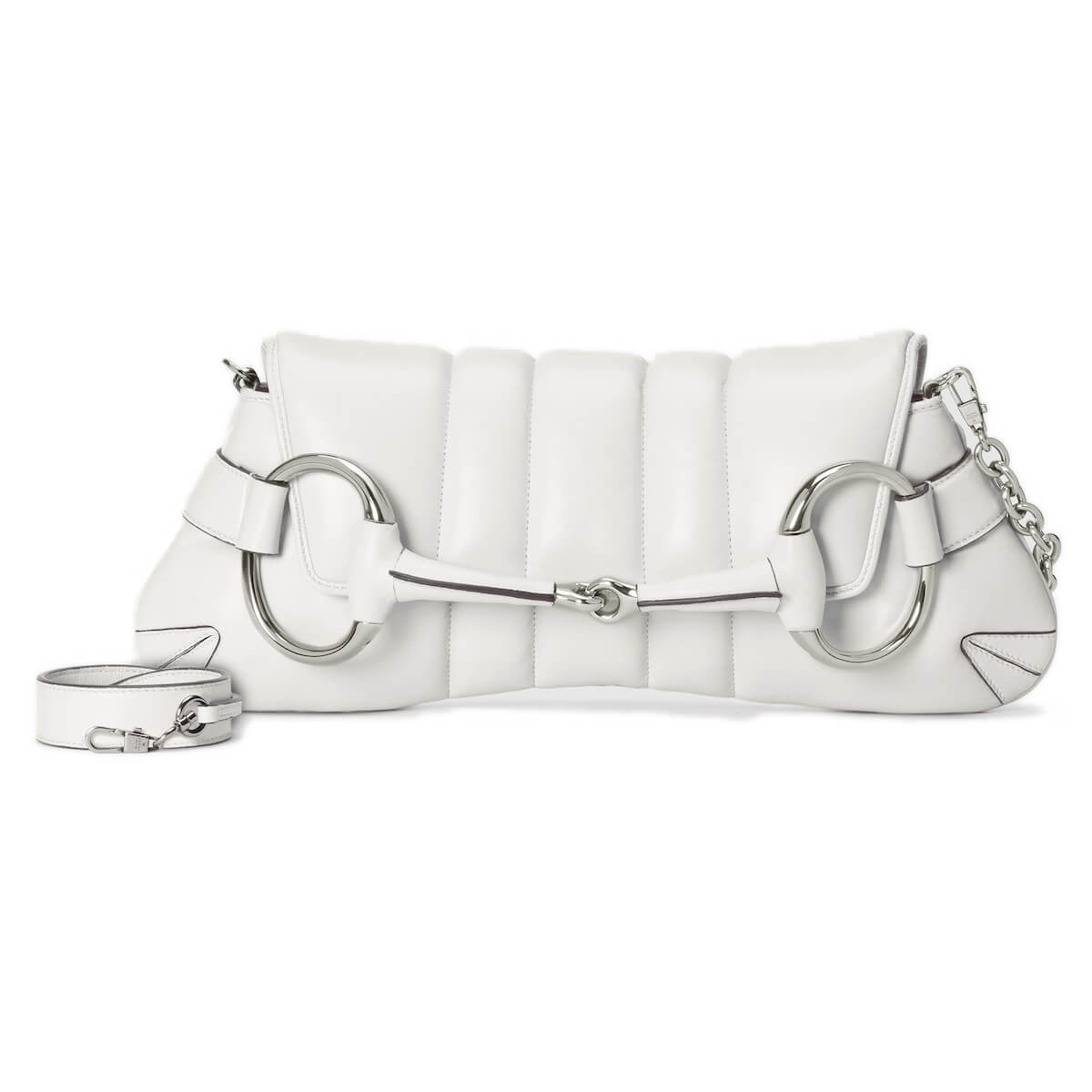 GUCCI Horsebit Chain Medium Shoulder Bag - White Leather