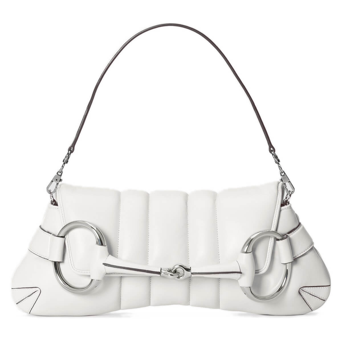 GUCCI Horsebit Chain Medium Shoulder Bag - White Leather