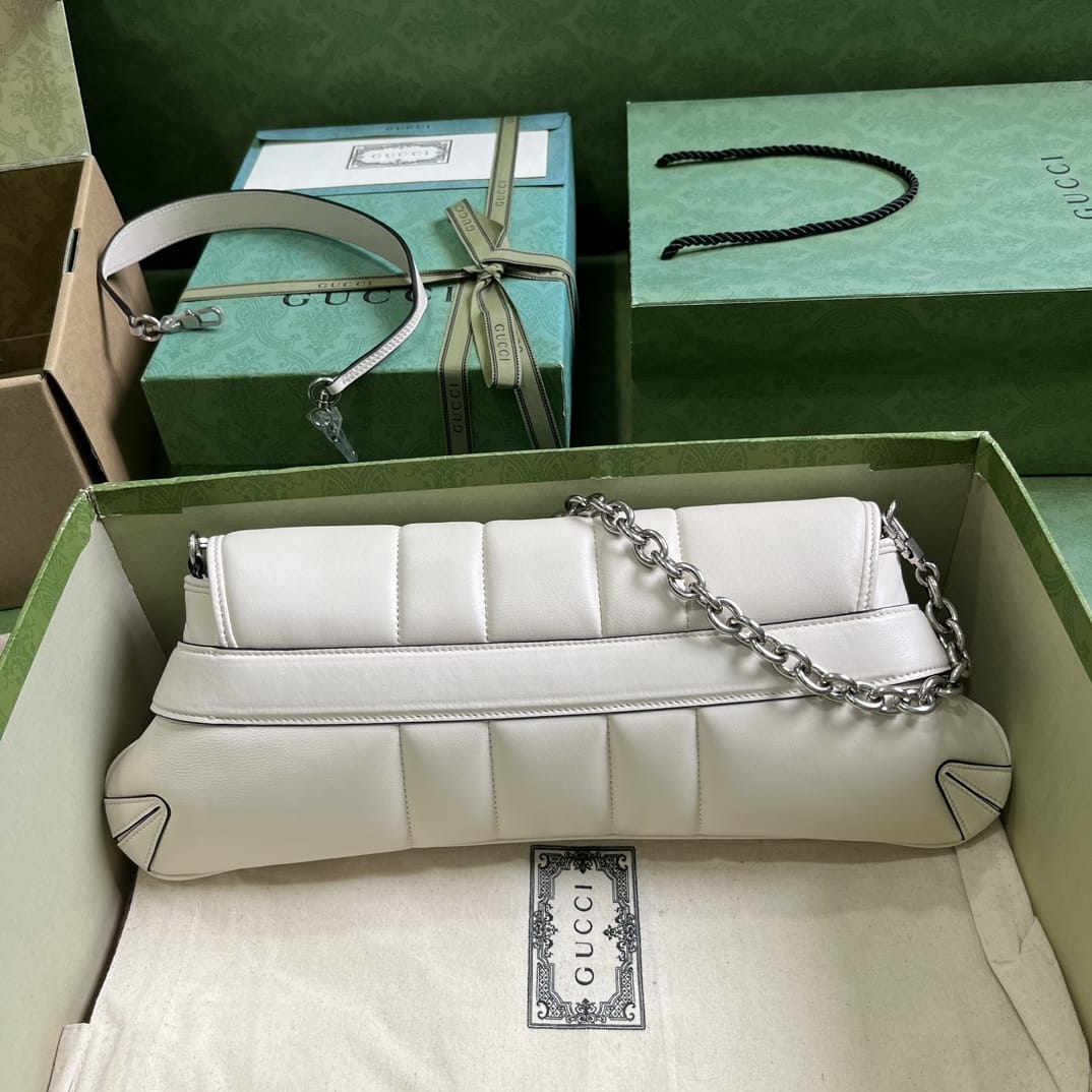 GUCCI Horsebit Chain Medium Shoulder Bag - White Leather