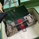 GUCCI Horsebit Chain Medium Shoulder Bag - Beige Canvas & Brown Leather