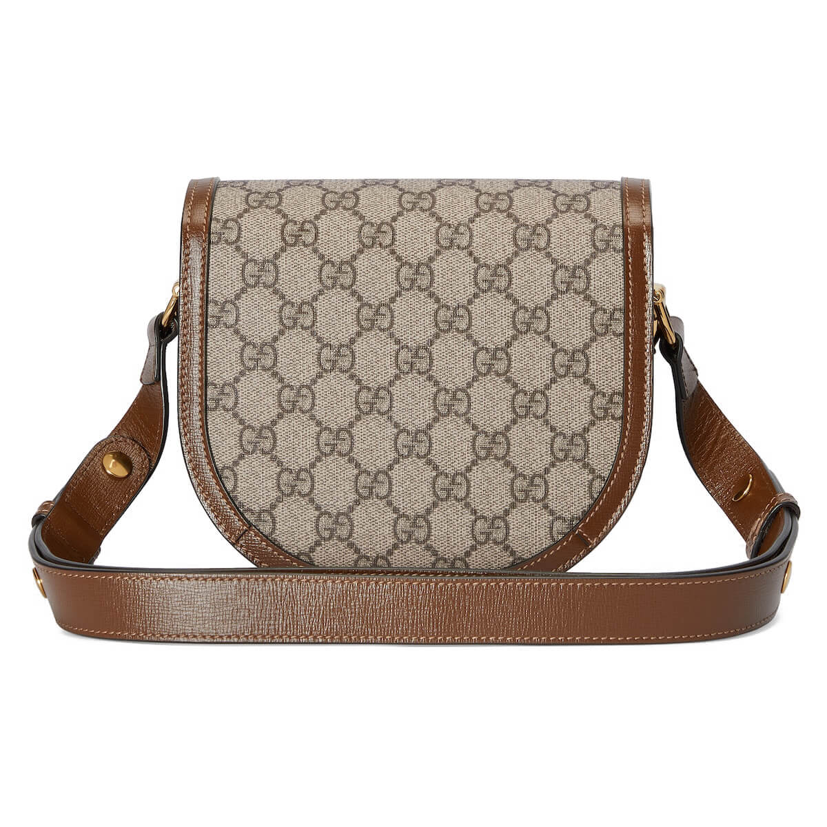 GUCCI Horsebit 1955 Mini Rounded Shoulder Bag - Beige Canvas & Brown Leather