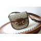 GUCCI Horsebit 1955 Mini Rounded Shoulder Bag - Beige Canvas & Brown Leather