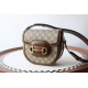 GUCCI Horsebit 1955 Mini Rounded Shoulder Bag - Beige Canvas & Brown Leather