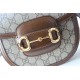 GUCCI Horsebit 1955 Mini Rounded Shoulder Bag - Beige Canvas & Brown Leather