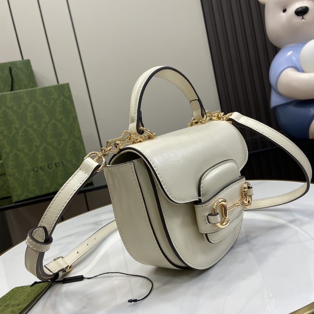 GUCCI Horsebit 1955 Mini Top Handle Bag - White Leather