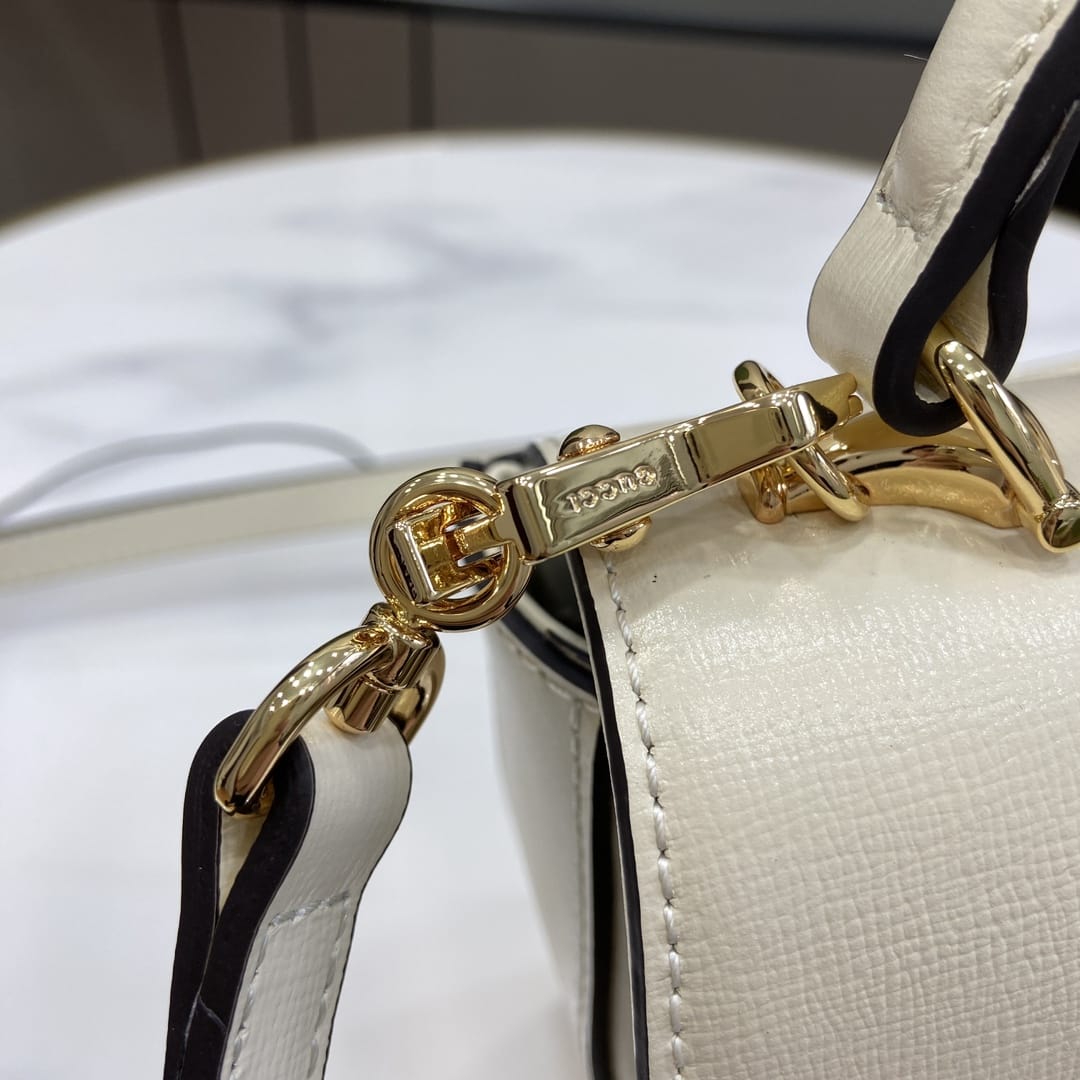 GUCCI Horsebit 1955 Mini Top Handle Bag - White Leather