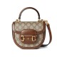 GUCCI Horsebit 1955 Mini Top Handle Bag - Beige Canvas & Brown Leather