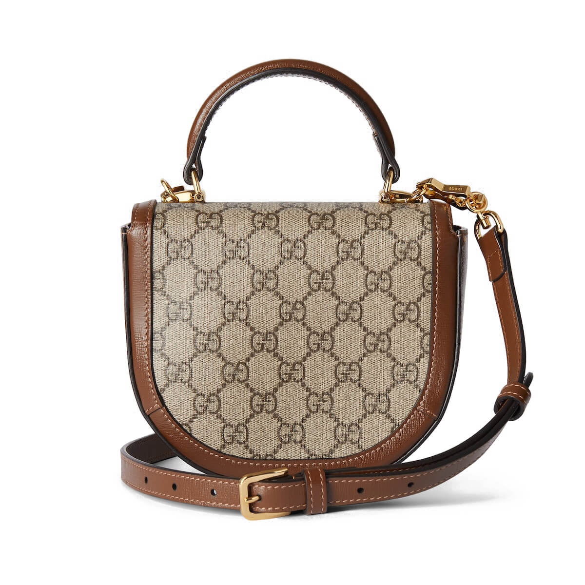 GUCCI Horsebit 1955 Mini Top Handle Bag - Beige Canvas & Brown Leather