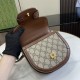 GUCCI Horsebit 1955 Mini Top Handle Bag - Beige Canvas & Brown Leather