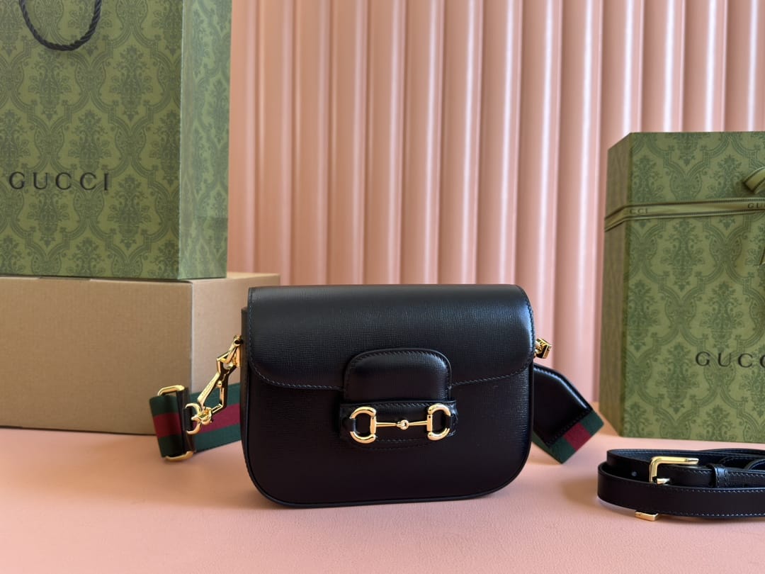 GUCCI Horsebit 1955 Mini Shoulder Bag - Black Leather