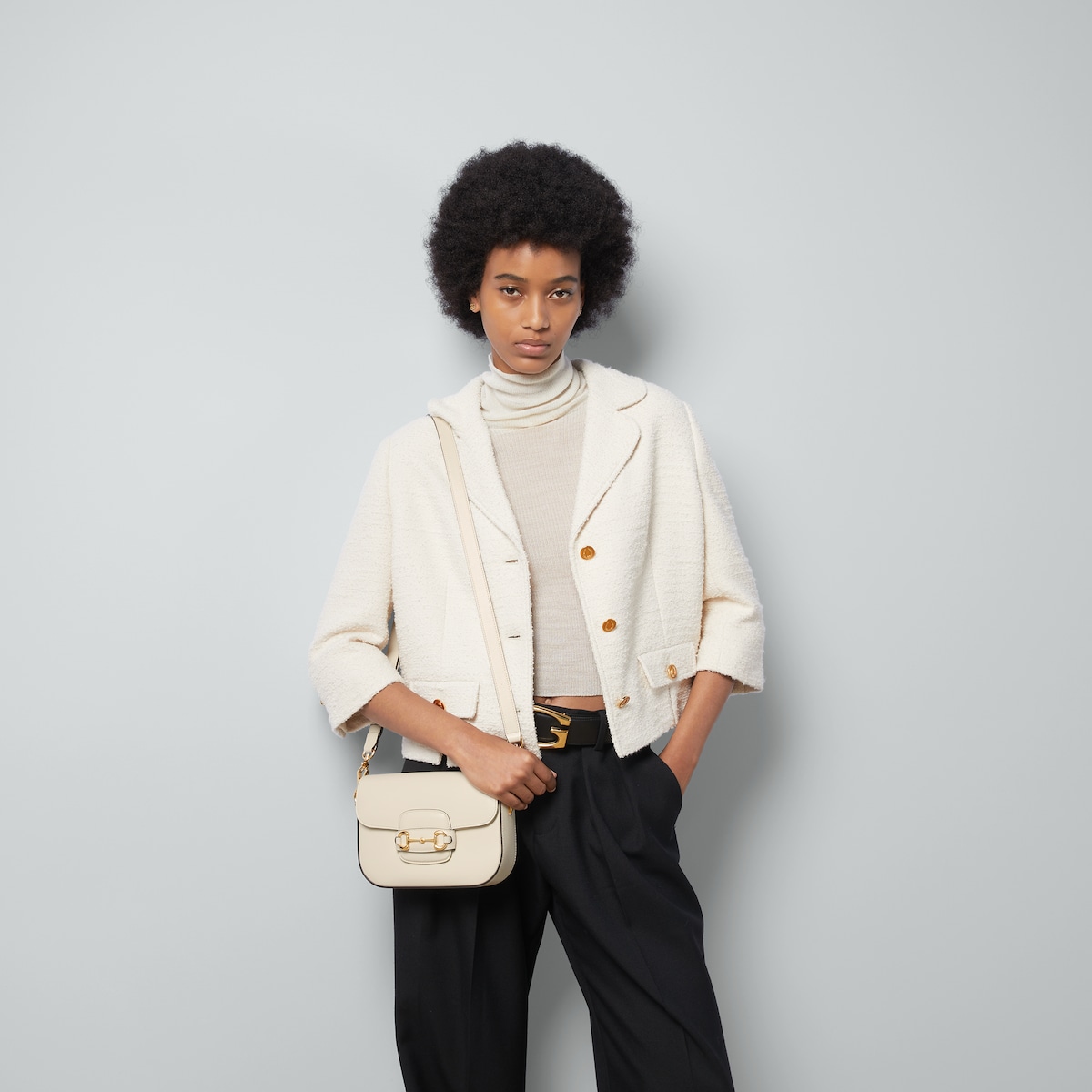 GUCCI Horsebit 1955 Mini Shoulder Bag - White Leather