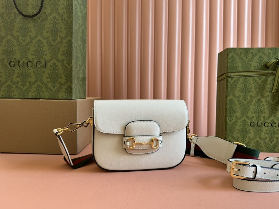 GUCCI Horsebit 1955 Mini Shoulder Bag - White Leather