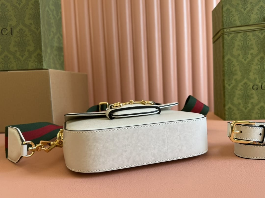 GUCCI Horsebit 1955 Mini Shoulder Bag - White Leather