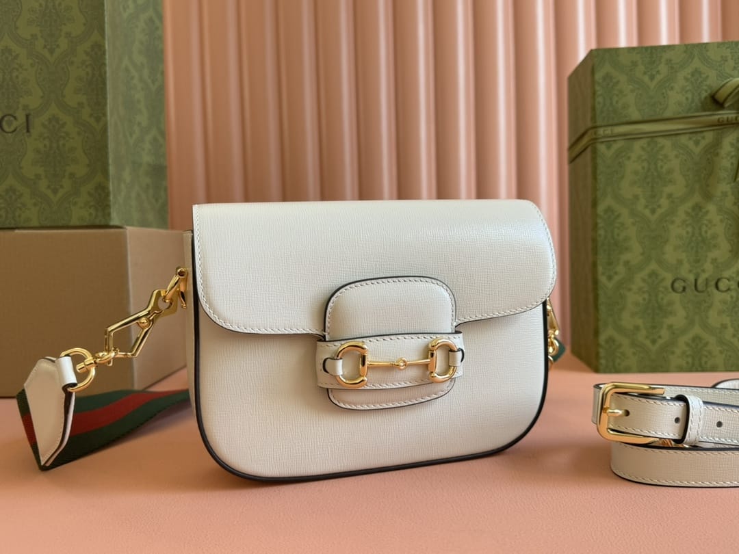 GUCCI Horsebit 1955 Mini Shoulder Bag - White Leather