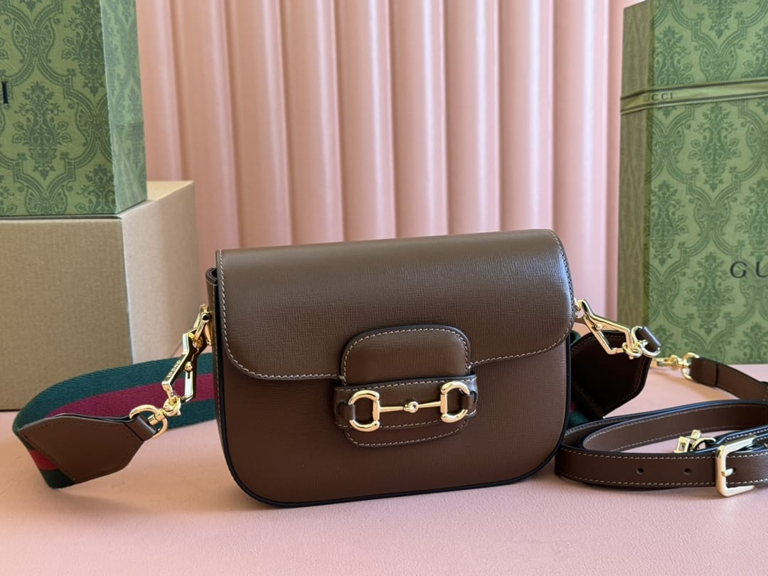 GUCCI Horsebit 1955 Mini Shoulder Bag - Brown Leather