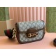 GUCCI Horsebit 1955 Mini Shoulder Bag - Beige Canvas & Brown Leather