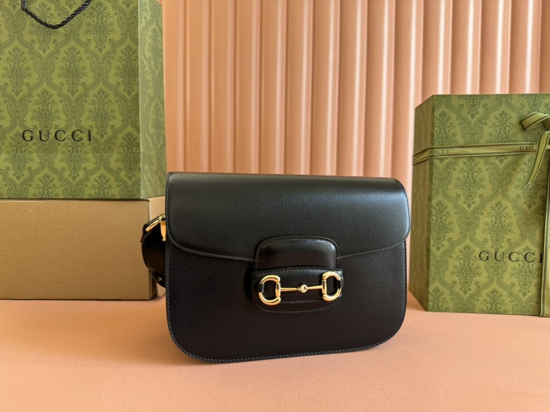 GUCCI Horsebit 1955 Small Shoulder Bag - Black Leather