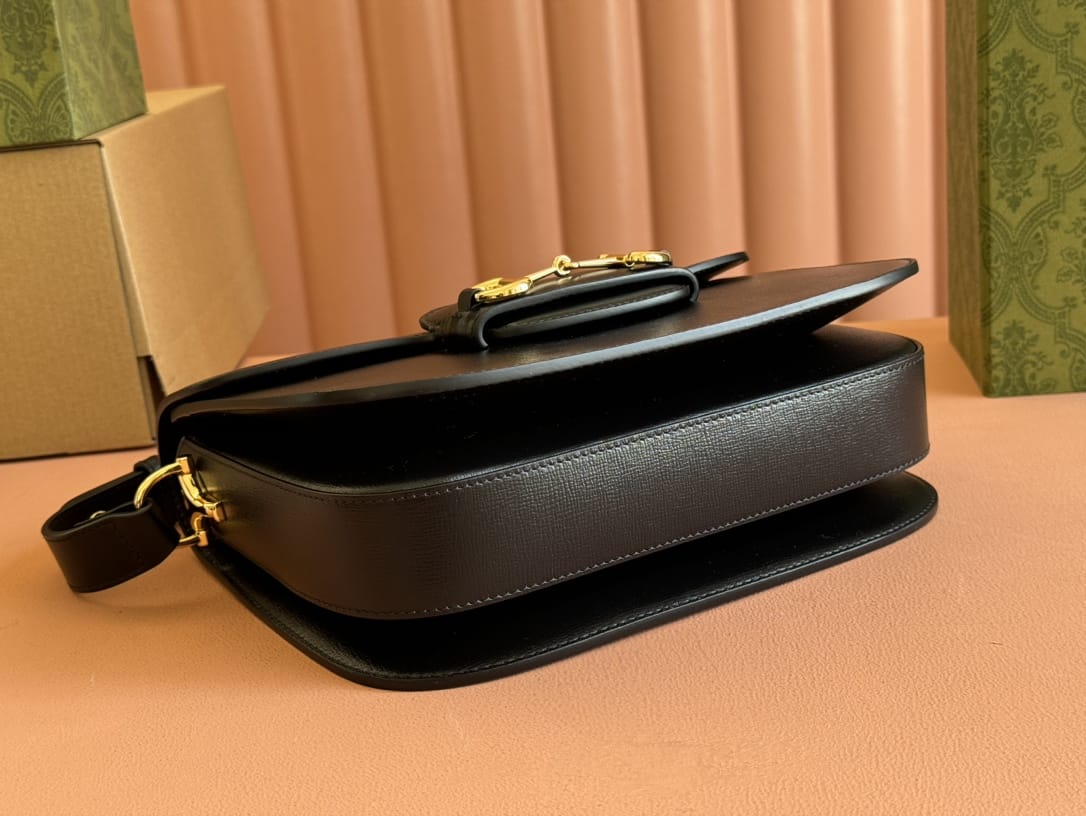 GUCCI Horsebit 1955 Small Shoulder Bag - Black Leather