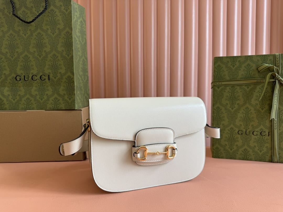 GUCCI Horsebit 1955 Small Shoulder Bag - White Leather