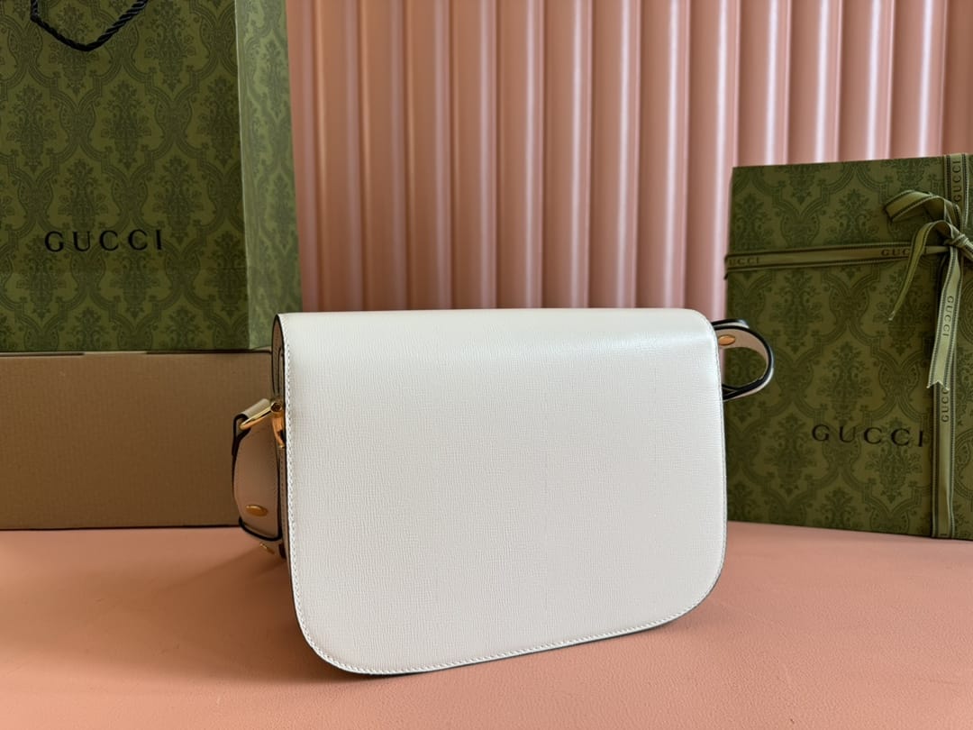 GUCCI Horsebit 1955 Small Shoulder Bag - White Leather