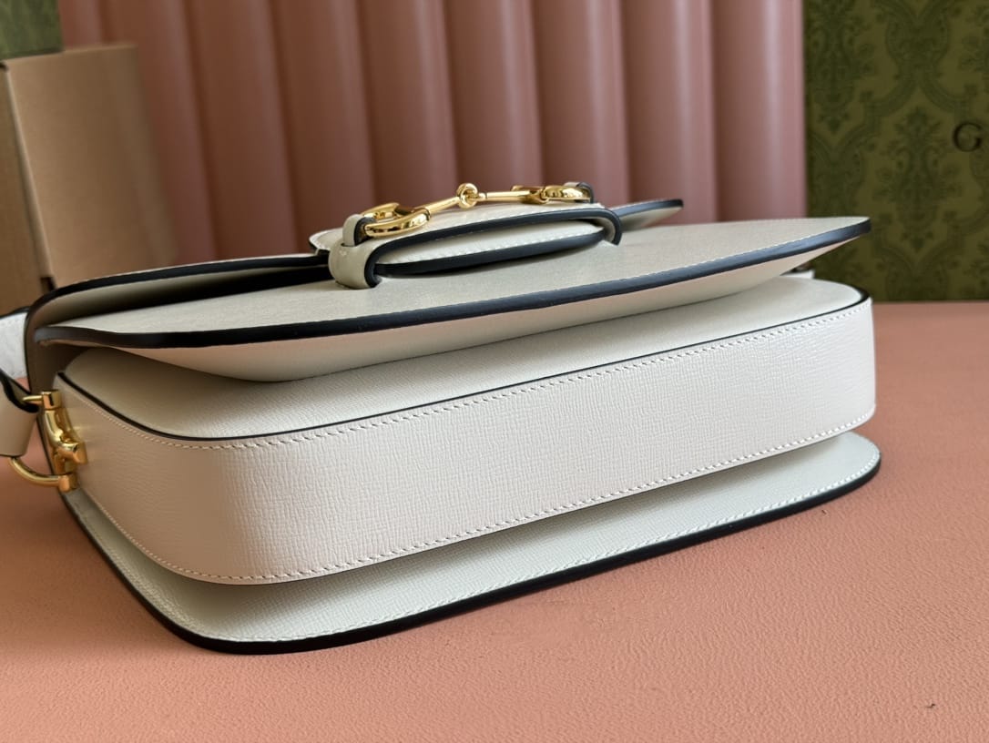 GUCCI Horsebit 1955 Small Shoulder Bag - White Leather