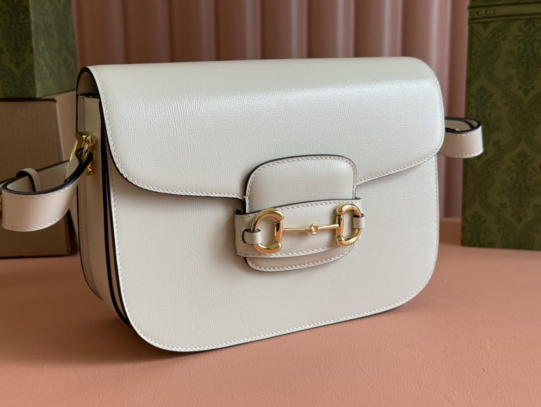 GUCCI Horsebit 1955 Small Shoulder Bag - White Leather