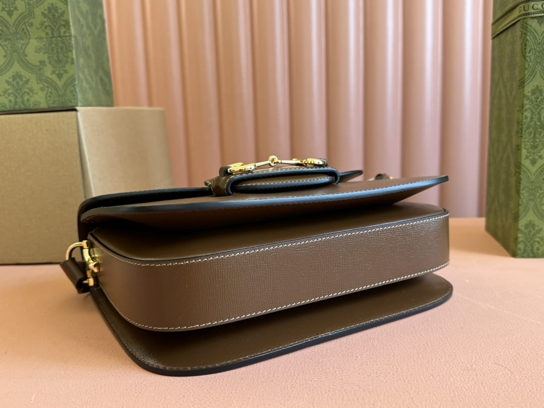 GUCCI Horsebit 1955 Small Shoulder Bag - Brown Leather