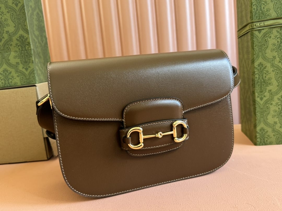 GUCCI Horsebit 1955 Small Shoulder Bag - Brown Leather