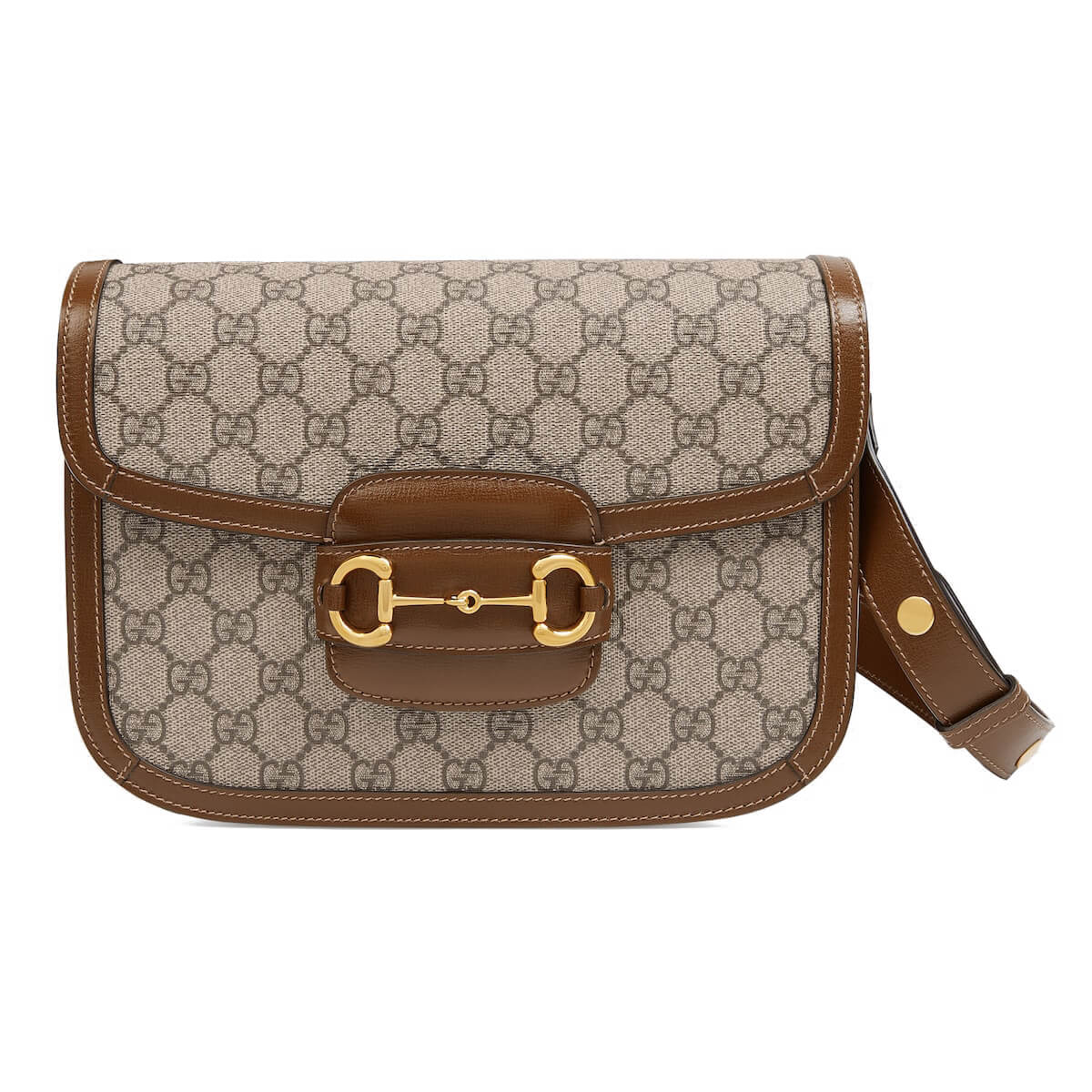 GUCCI Horsebit 1955 Small Shoulder Bag - Beige Canvas & Brown Leather