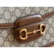 GUCCI Horsebit 1955 Small Shoulder Bag - Beige Canvas & Brown Leather