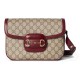 GUCCI Horsebit 1955 Small Shoulder Bag - Beige Canvas & Red Leather