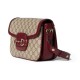 GUCCI Horsebit 1955 Small Shoulder Bag - Beige Canvas & Red Leather