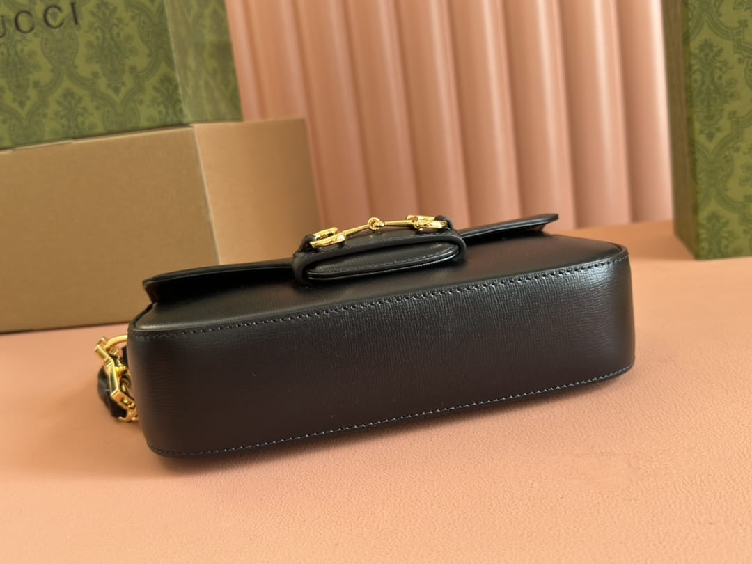 GUCCI Horsebit 1955 Small Top Handle Shoulder Bag - Black Leather