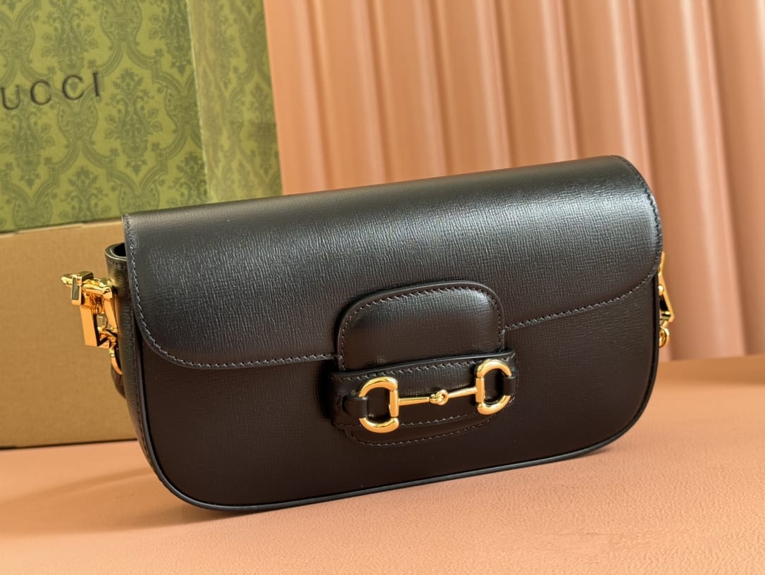 GUCCI Horsebit 1955 Small Top Handle Shoulder Bag - Black Leather