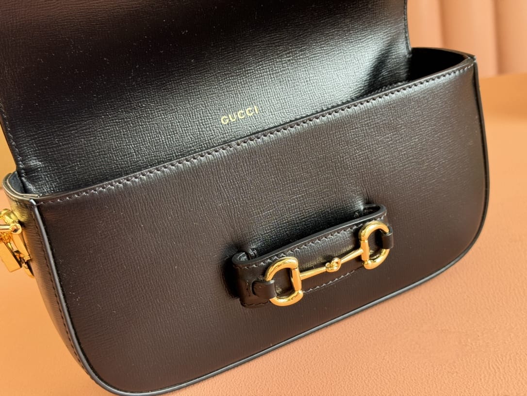 GUCCI Horsebit 1955 Small Top Handle Shoulder Bag - Black Leather