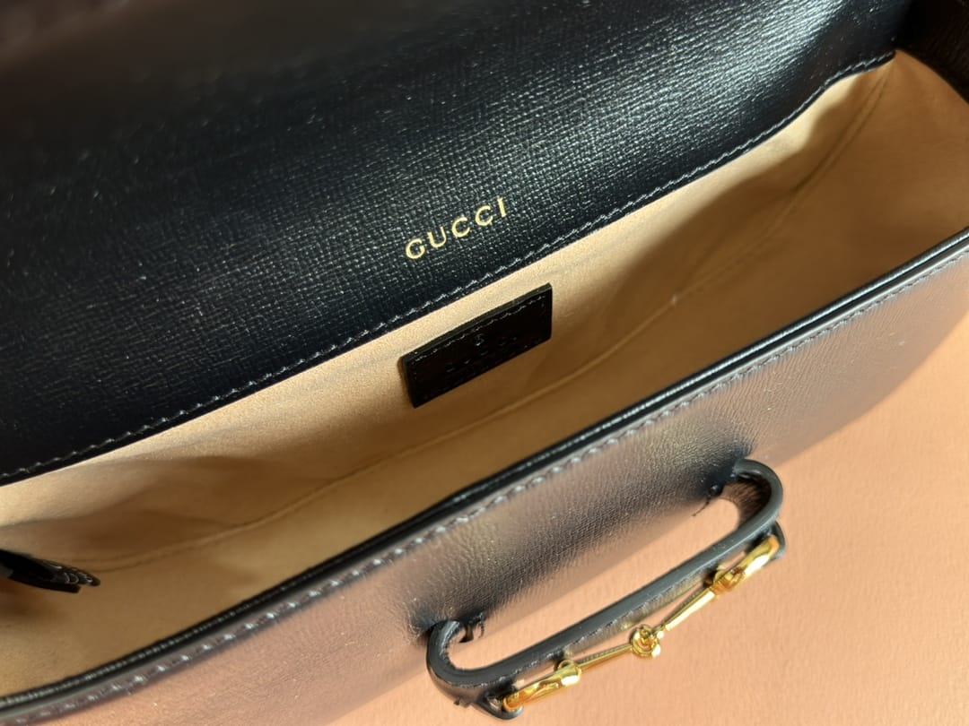 GUCCI Horsebit 1955 Small Top Handle Shoulder Bag - Black Leather