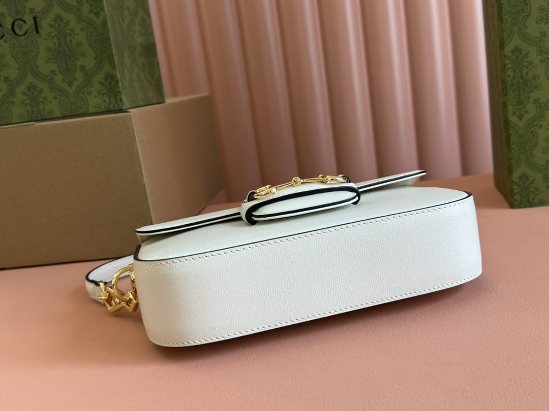 GUCCI Horsebit 1955 Small Top Handle Shoulder Bag - White Leather