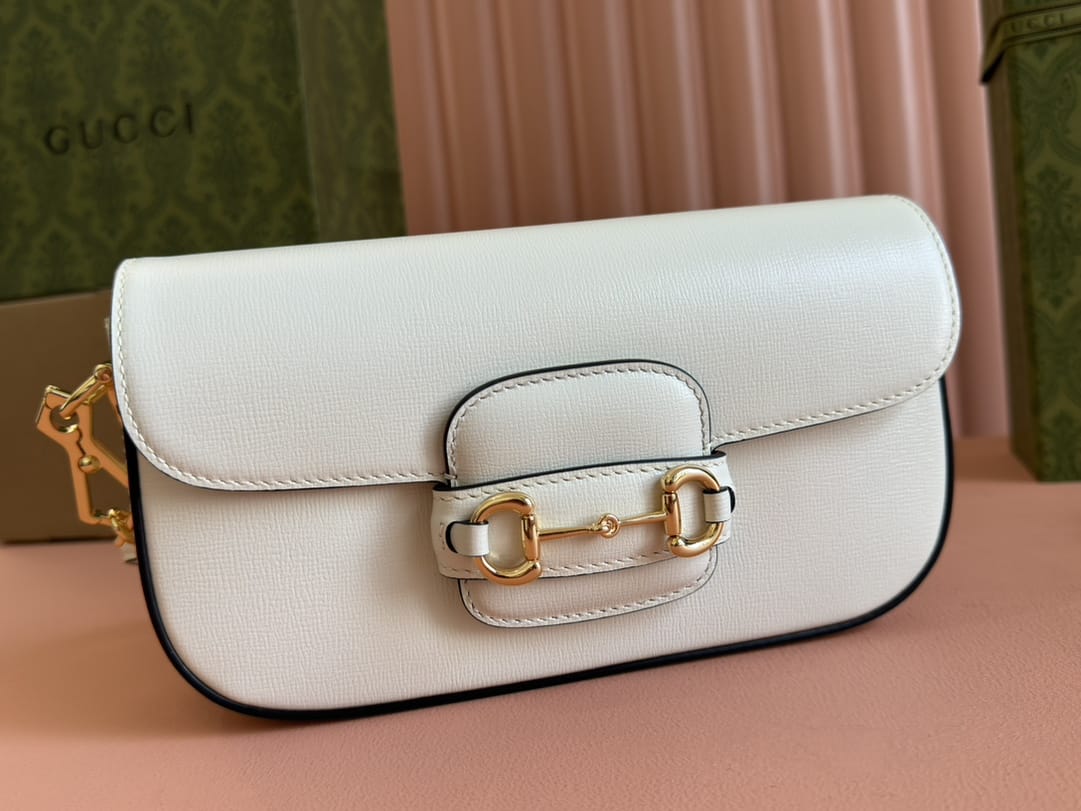 GUCCI Horsebit 1955 Small Top Handle Shoulder Bag - White Leather