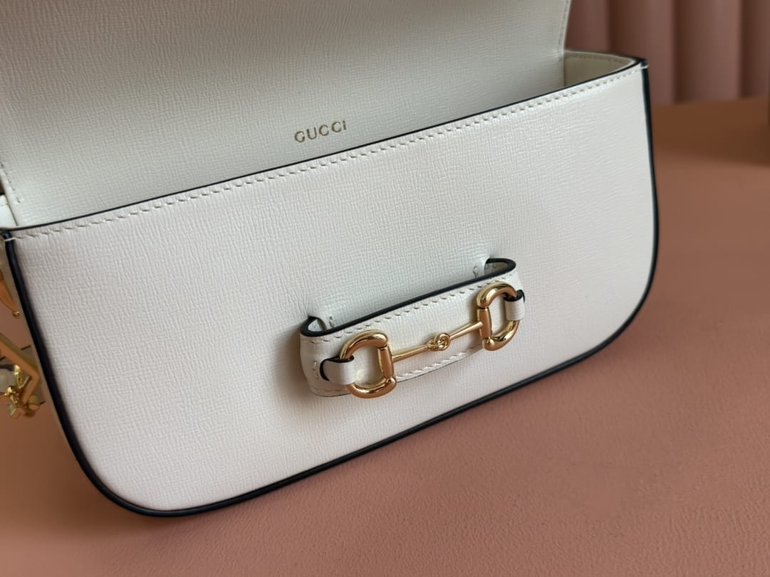 GUCCI Horsebit 1955 Small Top Handle Shoulder Bag - White Leather